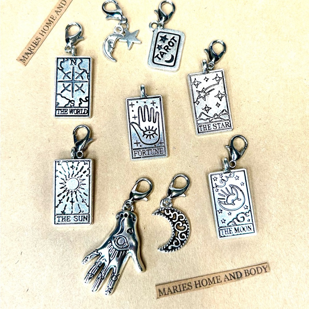 Tarot Card Charms Set clip on palmistry moon star new womans witchy boho magical